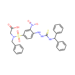 O=C(O)CN(Cc1ccccc1)S(=O)(=O)c1ccc(NNC(=S)NC(c2ccccc2)c2ccccc2)c([N+](=O)[O-])c1 ZINC000027766871