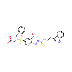 O=C(O)CN(Cc1ccccc1)S(=O)(=O)c1ccc(NNC(=S)NCCc2c[nH]c3ccccc23)c([N+](=O)[O-])c1 ZINC000027769535