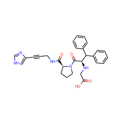 O=C(O)CN[C@@H](C(=O)N1CCC[C@H]1C(=O)NCC#Cc1c[nH]cn1)C(c1ccccc1)c1ccccc1 ZINC000026674658