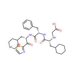 O=C(O)CN[C@H](CC1CCCCC1)C(=O)N[C@@H](Cc1ccccc1)C(=O)N[C@@H](CC1CCNCC1)C(=O)c1nccs1 ZINC000028236697