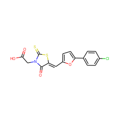 O=C(O)CN1C(=O)/C(=C/c2ccc(-c3ccc(Cl)cc3)o2)SC1=S ZINC000001756243