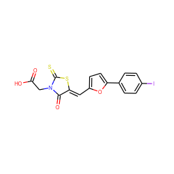 O=C(O)CN1C(=O)/C(=C/c2ccc(-c3ccc(I)cc3)o2)SC1=S ZINC000003044021