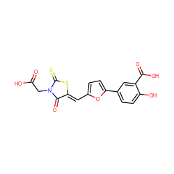 O=C(O)CN1C(=O)/C(=C/c2ccc(-c3ccc(O)c(C(=O)O)c3)o2)SC1=S ZINC000029043977