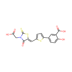 O=C(O)CN1C(=O)/C(=C/c2ccc(-c3ccc(O)c(C(=O)O)c3)s2)SC1=S ZINC000029046147