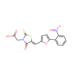 O=C(O)CN1C(=O)/C(=C/c2ccc(-c3ccccc3[N+](=O)[O-])o2)SC1=S ZINC000002412589