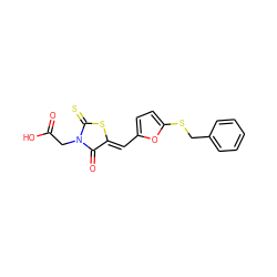 O=C(O)CN1C(=O)/C(=C/c2ccc(SCc3ccccc3)o2)SC1=S ZINC000005028576