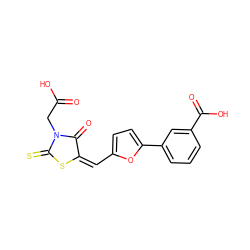 O=C(O)CN1C(=O)/C(=C\c2ccc(-c3cccc(C(=O)O)c3)o2)SC1=S ZINC000002915127