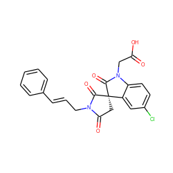 O=C(O)CN1C(=O)[C@@]2(CC(=O)N(C/C=C/c3ccccc3)C2=O)c2cc(Cl)ccc21 ZINC000014976608