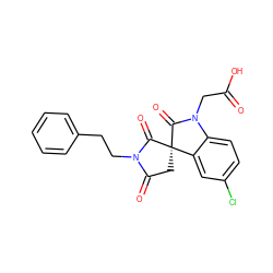 O=C(O)CN1C(=O)[C@@]2(CC(=O)N(CCc3ccccc3)C2=O)c2cc(Cl)ccc21 ZINC000014976602