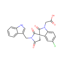 O=C(O)CN1C(=O)[C@@]2(CC(=O)N(Cc3c[nH]c4ccccc34)C2=O)c2cc(Cl)ccc21 ZINC000014976767