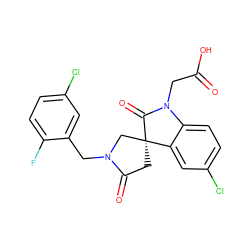 O=C(O)CN1C(=O)[C@@]2(CC(=O)N(Cc3cc(Cl)ccc3F)C2)c2cc(Cl)ccc21 ZINC000014976805