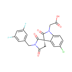 O=C(O)CN1C(=O)[C@@]2(CC(=O)N(Cc3cc(F)cc(F)c3)C2=O)c2cc(Cl)ccc21 ZINC000014976680