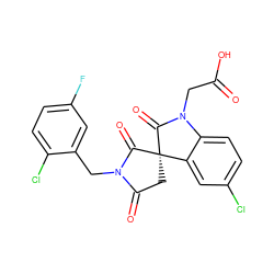 O=C(O)CN1C(=O)[C@@]2(CC(=O)N(Cc3cc(F)ccc3Cl)C2=O)c2cc(Cl)ccc21 ZINC000014976691