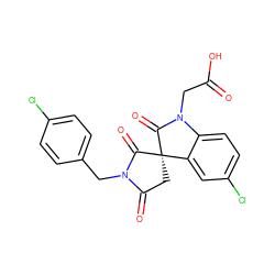 O=C(O)CN1C(=O)[C@@]2(CC(=O)N(Cc3ccc(Cl)cc3)C2=O)c2cc(Cl)ccc21 ZINC000014976640