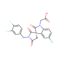 O=C(O)CN1C(=O)[C@@]2(CC(=O)N(Cc3ccc(F)c(F)c3)C2=O)c2cc(Cl)ccc21 ZINC000014976686