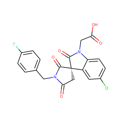 O=C(O)CN1C(=O)[C@@]2(CC(=O)N(Cc3ccc(F)cc3)C2=O)c2cc(Cl)ccc21 ZINC000014976629