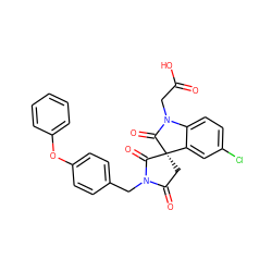 O=C(O)CN1C(=O)[C@@]2(CC(=O)N(Cc3ccc(Oc4ccccc4)cc3)C2=O)c2cc(Cl)ccc21 ZINC000014976658