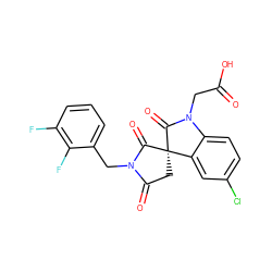 O=C(O)CN1C(=O)[C@@]2(CC(=O)N(Cc3cccc(F)c3F)C2=O)c2cc(Cl)ccc21 ZINC000014976668