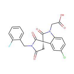 O=C(O)CN1C(=O)[C@@]2(CC(=O)N(Cc3ccccc3F)C2=O)c2cc(Cl)ccc21 ZINC000014976624