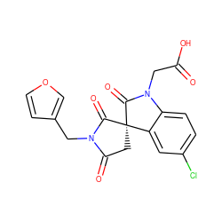 O=C(O)CN1C(=O)[C@@]2(CC(=O)N(Cc3ccoc3)C2=O)c2cc(Cl)ccc21 ZINC000014976763