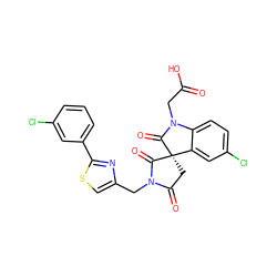 O=C(O)CN1C(=O)[C@@]2(CC(=O)N(Cc3csc(-c4cccc(Cl)c4)n3)C2=O)c2cc(Cl)ccc21 ZINC000014976730