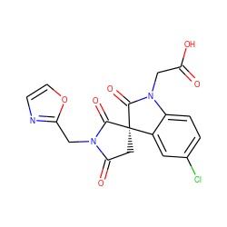 O=C(O)CN1C(=O)[C@@]2(CC(=O)N(Cc3ncco3)C2=O)c2cc(Cl)ccc21 ZINC000014976754