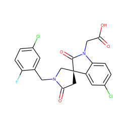 O=C(O)CN1C(=O)[C@]2(CC(=O)N(Cc3cc(Cl)ccc3F)C2)c2cc(Cl)ccc21 ZINC000014976802