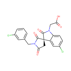 O=C(O)CN1C(=O)[C@]2(CC(=O)N(Cc3cccc(Cl)c3)C2=O)c2cc(Cl)ccc21 ZINC000014976638