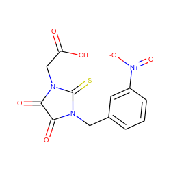 O=C(O)CN1C(=O)C(=O)N(Cc2cccc([N+](=O)[O-])c2)C1=S ZINC000001891352