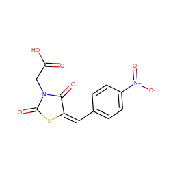 O=C(O)CN1C(=O)S/C(=C/c2ccc([N+](=O)[O-])cc2)C1=O ZINC000002024388