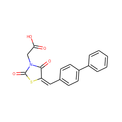 O=C(O)CN1C(=O)S/C(=C/c2ccc(-c3ccccc3)cc2)C1=O ZINC000063772410