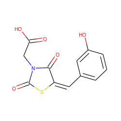 O=C(O)CN1C(=O)S/C(=C/c2cccc(O)c2)C1=O ZINC000103282032