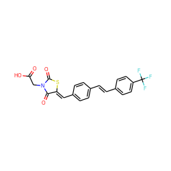 O=C(O)CN1C(=O)S/C(=C\c2ccc(/C=C/c3ccc(C(F)(F)F)cc3)cc2)C1=O ZINC000072170734