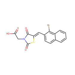 O=C(O)CN1C(=O)S/C(=C\c2ccc3ccccc3c2Br)C1=O ZINC000013782024