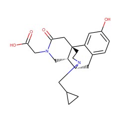 O=C(O)CN1C[C@H]2[C@H]3Cc4ccc(O)cc4[C@@]2(CCN3CC2CC2)CC1=O ZINC000169711847