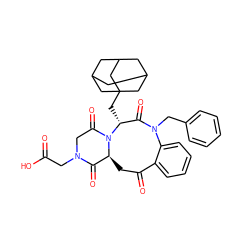 O=C(O)CN1CC(=O)N2[C@@H](CC(=O)c3ccccc3N(Cc3ccccc3)C(=O)[C@H]2CC23CC4CC(CC(C4)C2)C3)C1=O ZINC000027097803