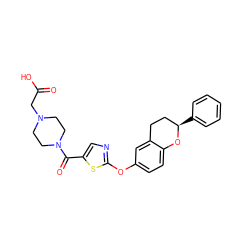 O=C(O)CN1CCN(C(=O)c2cnc(Oc3ccc4c(c3)CC[C@@H](c3ccccc3)O4)s2)CC1 ZINC000145476158