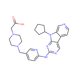 O=C(O)CN1CCN(Cc2ccc(Nc3ncc4c5ccncc5n(C5CCCC5)c4n3)nc2)CC1 ZINC000117684511