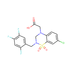 O=C(O)CN1CN(Cc2cc(F)c(F)cc2F)S(=O)(=O)c2cc(Cl)ccc21 ZINC000066258447