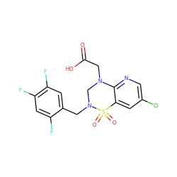 O=C(O)CN1CN(Cc2cc(F)c(F)cc2F)S(=O)(=O)c2cc(Cl)cnc21 ZINC000071330231