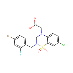 O=C(O)CN1CN(Cc2ccc(Br)cc2F)S(=O)(=O)c2cc(Cl)ccc21 ZINC000066259662