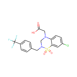 O=C(O)CN1CN(Cc2ccc(C(F)(F)F)cc2)S(=O)(=O)c2cc(Cl)ccc21 ZINC000066259664