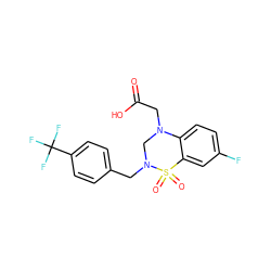 O=C(O)CN1CN(Cc2ccc(C(F)(F)F)cc2)S(=O)(=O)c2cc(F)ccc21 ZINC000066252829