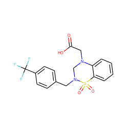 O=C(O)CN1CN(Cc2ccc(C(F)(F)F)cc2)S(=O)(=O)c2ccccc21 ZINC000066259632