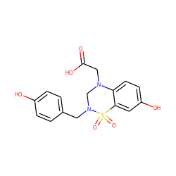 O=C(O)CN1CN(Cc2ccc(O)cc2)S(=O)(=O)c2cc(O)ccc21 ZINC000653849011