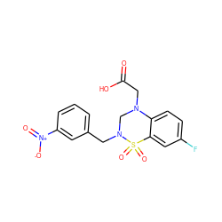 O=C(O)CN1CN(Cc2cccc([N+](=O)[O-])c2)S(=O)(=O)c2cc(F)ccc21 ZINC000066252828