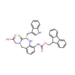 O=C(O)CN1Cc2cccc(NC(=O)OCC3c4ccccc4-c4ccccc43)c2N[C@@H](Cc2c[nH]c3ccccc23)C1=O ZINC000095602165