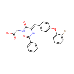 O=C(O)CNC(=O)/C(=C/c1ccc(Oc2ccccc2Br)cc1)NC(=O)c1ccccc1 ZINC000028520888