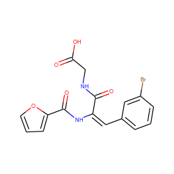 O=C(O)CNC(=O)/C(=C\c1cccc(Br)c1)NC(=O)c1ccco1 ZINC000002955579