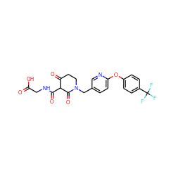 O=C(O)CNC(=O)C1C(=O)CCN(Cc2ccc(Oc3ccc(C(F)(F)F)cc3)nc2)C1=O ZINC000208153244